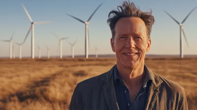 Smiling Man Among Turbines