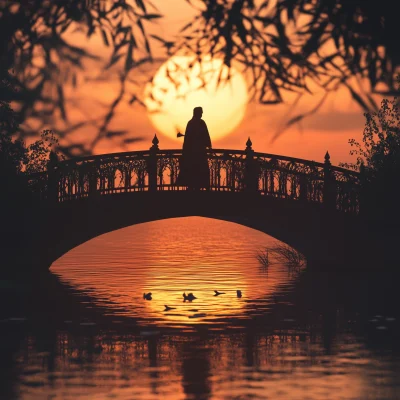 Silhouette of a Muslim Crossing a Bridge