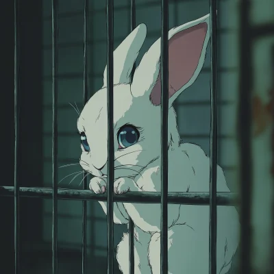 Sad White Rabbit in Cage