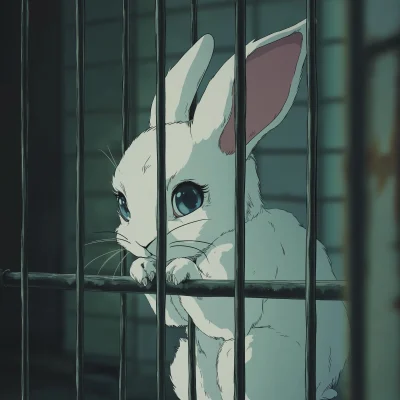 Sad White Rabbit in Cage