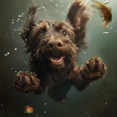 Dog with Webbed Paws and Fish