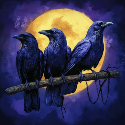 Three Crows on a Broom