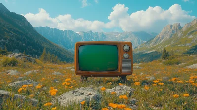 Retro Television in Alpine Meadow