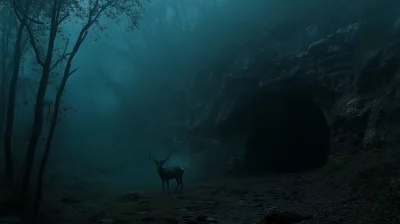 Lone Stag in a Mysterious Forest