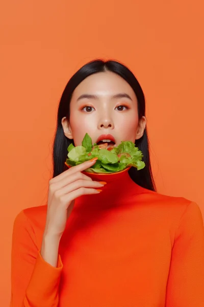 Portrait of a Woman Enjoying Salad