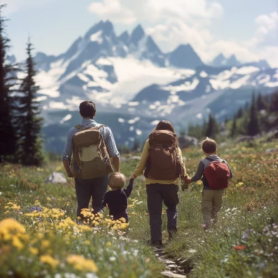 Family Hiking in the Mountains