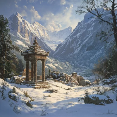 Ancient Shrine in Snowy Ruins