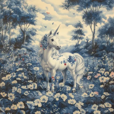 Elegant Unicorn in Floral Chinoiserie