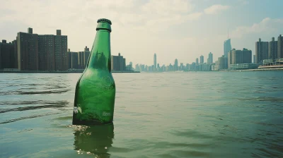 Floating Beer Bottle in New York River