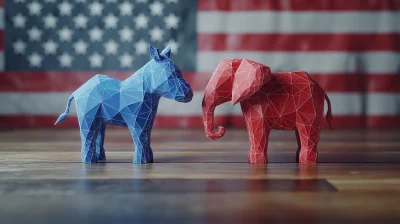 3D Blue Donkey and Red Elephant