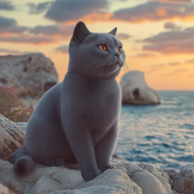 British Blue Cat at Sunset