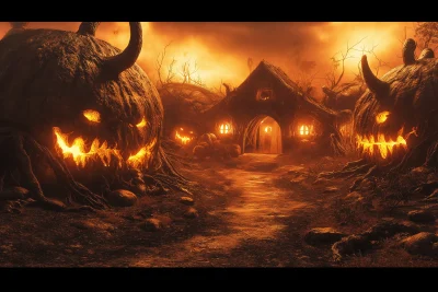 Giant Evil Pumpkins Field