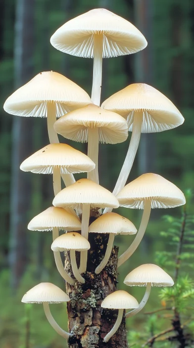 Morning Light on Mycena Mushrooms