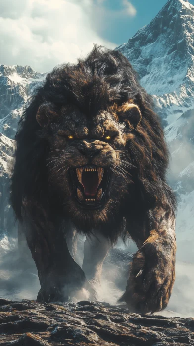 Monstrous Lion in Majestic Mountains