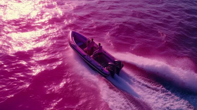 Zodiac Speedboat on Pink Ocean