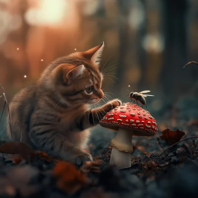 Cat Playing in the Forest