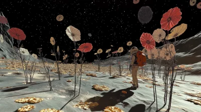 Surreal Flower Garden on the Moon