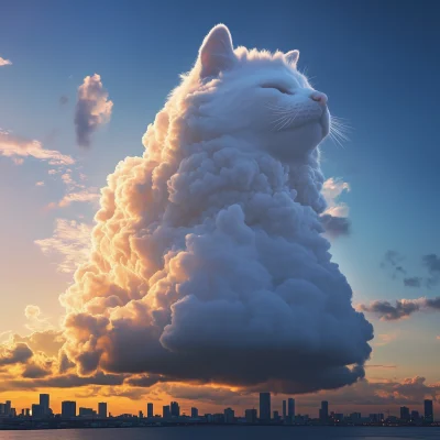 Whimsical Cat Cloud at Sunrise