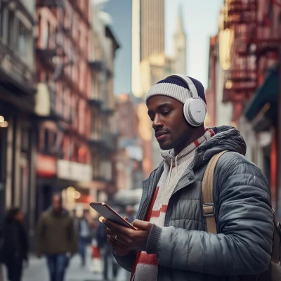 Man Listening to Music in the City