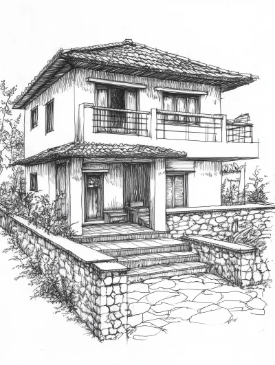 Nepali Modern House Sketch