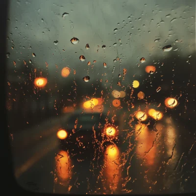 Rainy Highway Through Windshield