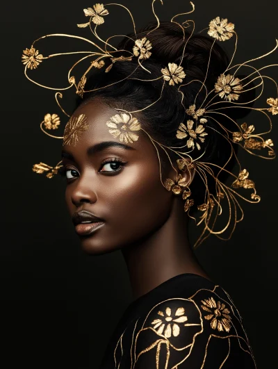 Portrait of a Black Woman with Floral Art