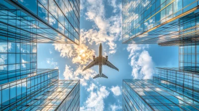 Airplane Over City