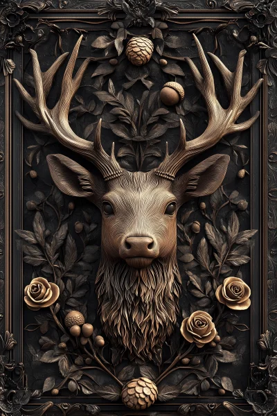 Ornate 3D Deer Head