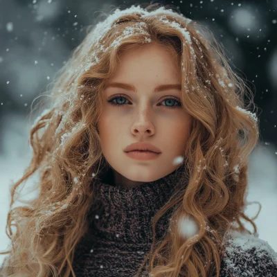 Model in Snowy Landscape