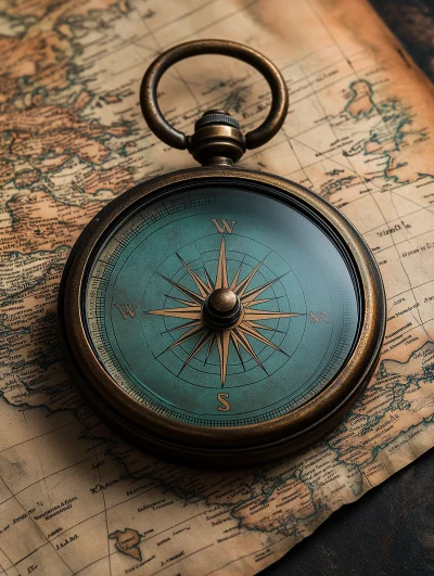 Vintage Nautical Compass on Maps