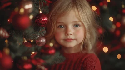 Little Girl Decorating Christmas Tree