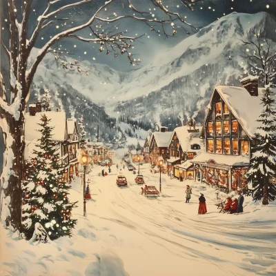 Vintage Ski Town at Christmas