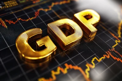 GDP Golden Text on Stock Market Charts