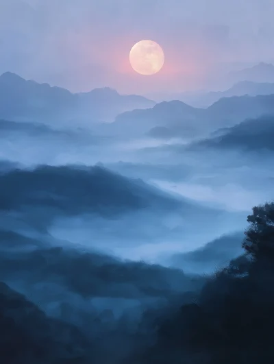 Misty Moonlit Landscape