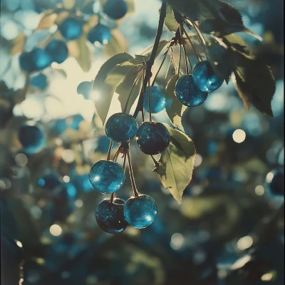 Blue Cherries in Tree