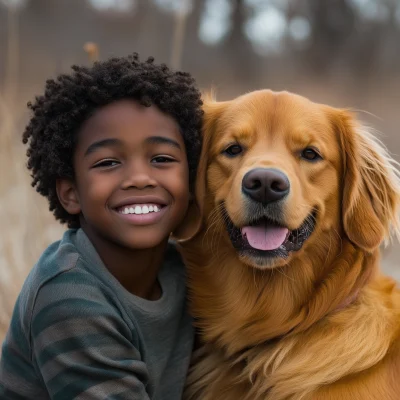 Golden Retriever with Young Boy