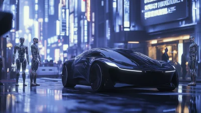 Futuristic Luxury Sedan in a City