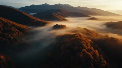 Autumn Sunrise Over Foggy Mountains