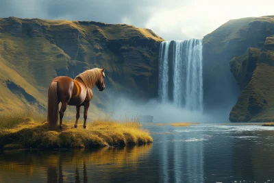 Island with Horse and Waterfall