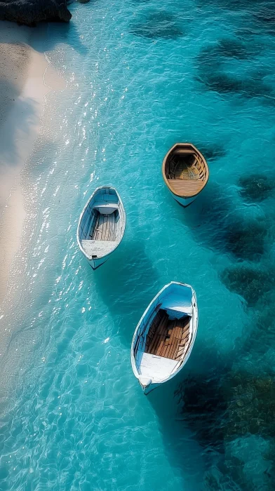 Aerial View of Boat in Turquoise Sea