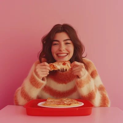 Young Woman Enjoying Pizza