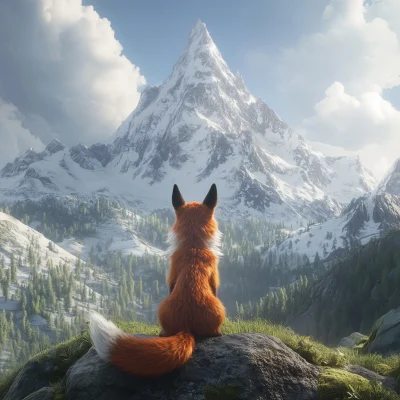 Fox Watching a Mountain