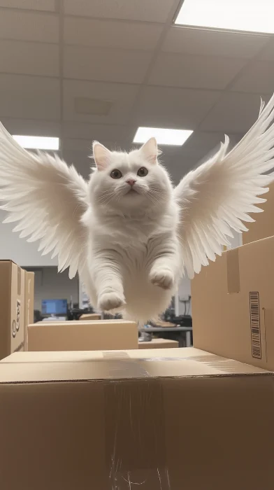 Flying Cat in Office