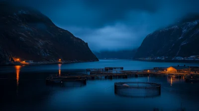 Nighttime Fish Farm in Norway