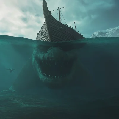 Viking Ship and Underwater Monster