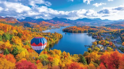 Autumn Balloon Over Lake