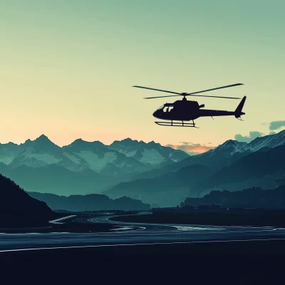 Helicopter Silhouette over Alps