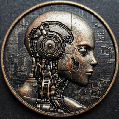 Old School Coin with AI Robot