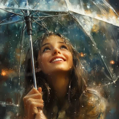 Smiling Girl Under Umbrella