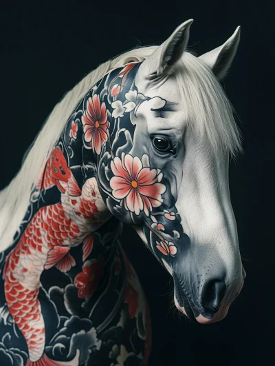 Albino Horse with Tattoos